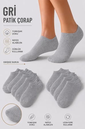 unisex gri patik çorap 30 çift