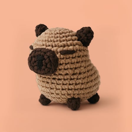 Başlangıç Seviyesi Amigurumi Kapibara Örgü Seti, El Yapımı Tığ İşi Oyuncak, Kahverengi, Tam Set Malzemelerle