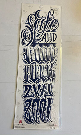 Gotik Yazı 3 Hafta Kalıcı Tam Kol Bacak Kaplama Yapıştırma Geçici Dövme 46 CM