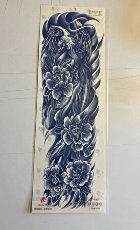 Kartal Çiçek 3 Hafta Kalıcı Tam Kol Bacak Kaplama Yapıştırma Geçici Dövme 46 CM