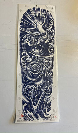 Güvercin Gül 3 Hafta Kalıcı Tam Kol Bacak Kaplama Yapıştırma Geçici Dövme 46 CM