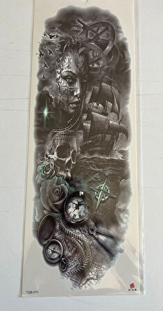 Yelken Pusula 1 Hafta Kalıcı Tam Kol Bacak Yapıştırma Geçici Dövme 46 CM