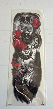 Aslan Kurt 1 Hafta Kalıcı Tam Kol Kaplama Bacak Yapıştırma Geçici Dövme 46 CM