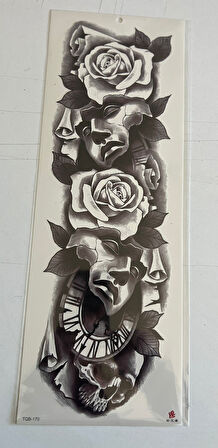 Güllere Sarılı 1 Hafta Kalıcı Tam Kol Bacak Yapıştırma Geçici Dövme 46 CM