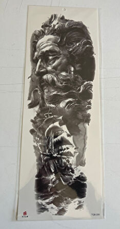 Deniz Tanrısı 1 Hafta Kalıcı Tam Kol Bacak Yapıştırma Geçici Dövme 46 CM