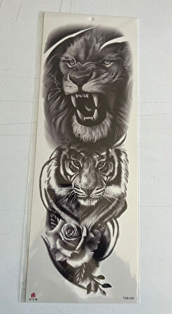 Aslan Kaplan Gül 1 Hafta Kalıcı Tam Kol Bacak Yapıştırma Geçici Dövme 46 CM