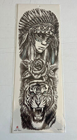 Kızıl Derili Kaplan 1 Hafta Kalıcı Tam Kol Kaplama Bacak Yapıştırma Geçici Dövme 46 CM