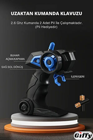 Uzaktan Kumandalı RC Kamyonet ,Buhar Atan, Şarjlı, Ses Efektli, Işıklı, Kapıları Açılan, 2.4 GHZ