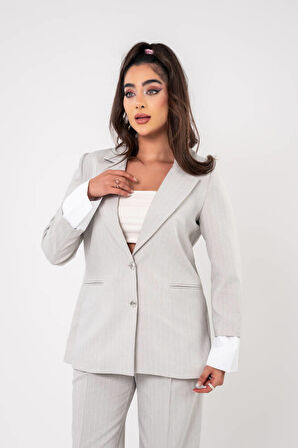 Asmetrik Kesim Gömlek Deteylı Blazer Ceket Pantolon Takım TKM08013