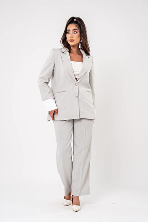 Asmetrik Kesim Gömlek Deteylı Blazer Ceket Pantolon Takım TKM08013