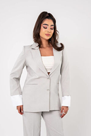 Asmetrik Kesim Gömlek Deteylı Blazer Ceket Pantolon Takım TKM08013