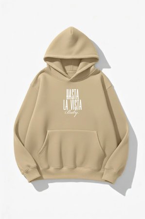 Unisex Yumuşak Dokulu Hastala Vista Baby Baskılı Tasarım Oversize 3 İplik Hoodie Sweatshirt