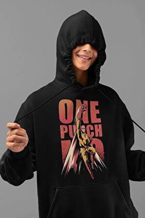 One Punch Baskılı Unisex Oversize Anime Karakter Hoodie