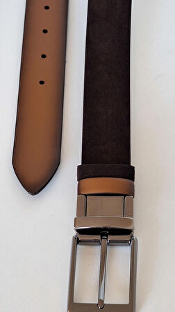 DARKWOOD KLASİK DERİ ERKEK KEMER-ÇİFT TARAFLI KULLANIM-HAKİKİ DERİ/SÜET-TABA DERİ/KAHVE SÜET