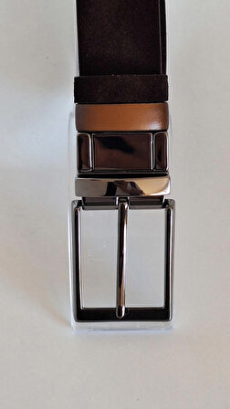 DARKWOOD KLASİK DERİ ERKEK KEMER-ÇİFT TARAFLI KULLANIM-HAKİKİ DERİ/SÜET-TABA DERİ/KAHVE SÜET