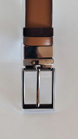 DARKWOOD KLASİK DERİ ERKEK KEMER-ÇİFT TARAFLI KULLANIM-HAKİKİ DERİ/SÜET-TABA DERİ/KAHVE SÜET