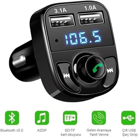 Fm Transmitter Bluetooth Araç Kiti Mp3 Oto Müzik Çalar Çakmaklık Girişli