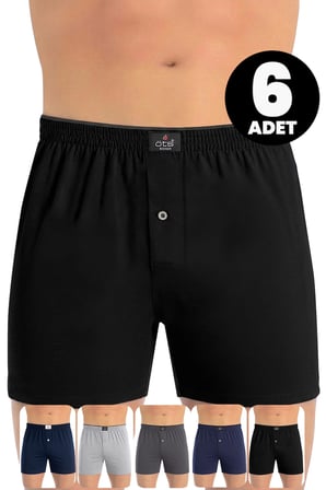 Öts 6'lı Erkek Boxer Düğmeli, Süprem Kumaş (%100 Pamuk)