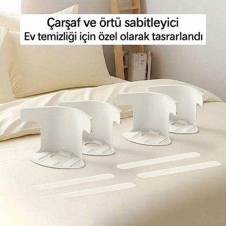 4 Adet Çarşaf Sabitleyici – Çarşaf Klipsi, Yatak Çarşafı Tutucu ve Kilitleyici Klips Seti, Kayma Önleyici Dayanıklı Plastik Çarşaf Sabitleme Aparatı, Tüm Yatak Boyutlarıyla Uyumlu