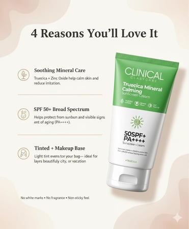 Mineral Güneş Kremi SPF 50 – Truecica Hassas Ciltler İçin Yatıştırıcı Yüz Güneş Koruyucu, Tinted Nemlendirici SPF’li, Geniş Spektrum PA++++, Seyahat Boyu, 50 ml