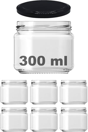 10-1000 ml Farklı Boyutlarda Kavanoz (10-1000 Arası) cc Konserve Metal Kapaklı Cam Kavanoz 6 Adet (Şeffaf, 300 cc)