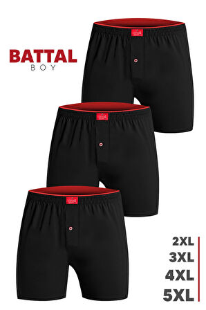 Öts Erkek Boxer Battal Boy 3'lü Düğmeli, Süprem Kumaş (%100 Pamuk)