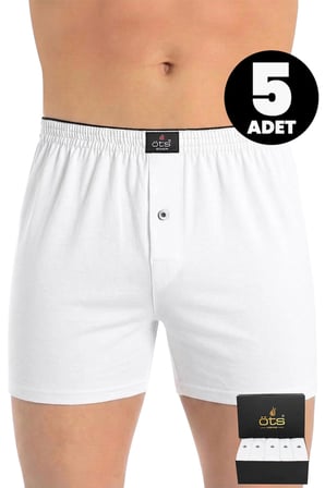 Öts Premium 5'li Erkek Boxer Düğmeli, Süprem Hediye Kutulu, %100 Pamuk, Ultra Yumuşak Kumaş, Rahat
