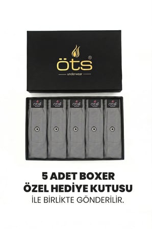 Öts Premium 5'li Erkek Boxer Düğmeli, Süprem Hediye Kutulu, %100 Pamuk, Ultra Yumuşak Kumaş, Rahat