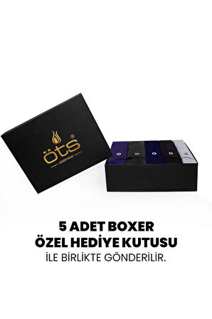 Öts Premium 5'li Erkek Boxer Düğmeli, Süprem -  Hediye Kutulu, %100 Pamuk, Ultra Yumuşak Kumaş, Raha