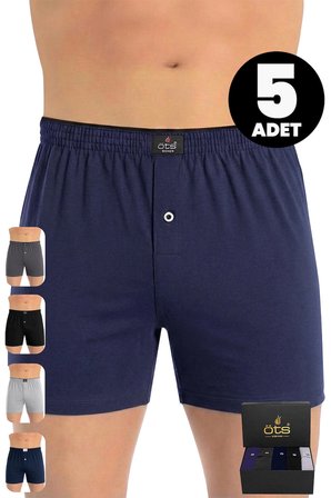 Öts Premium 5'li Erkek Boxer Düğmeli, Süprem -  Hediye Kutulu, %100 Pamuk, Ultra Yumuşak Kumaş, Raha