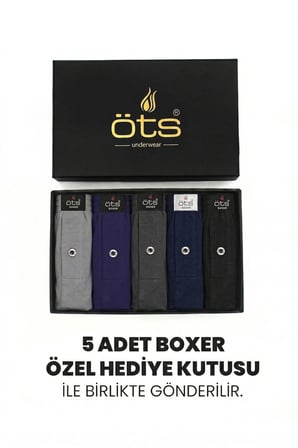 Öts Premium 5'li Erkek Boxer Düğmeli, Süprem -  Hediye Kutulu, %100 Pamuk, Ultra Yumuşak Kumaş, Raha
