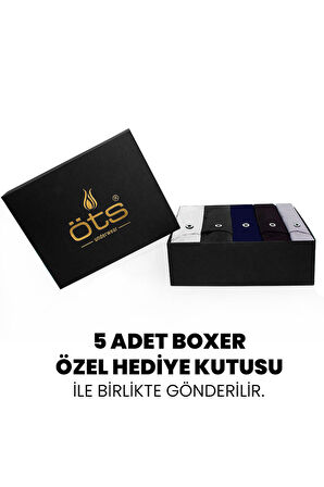 Öts Premium 5'li Erkek Boxer Düğmeli, Süprem Hediye Kutulu, %100 Pamuk, Ultra Yumuşak Kumaş, Rahat