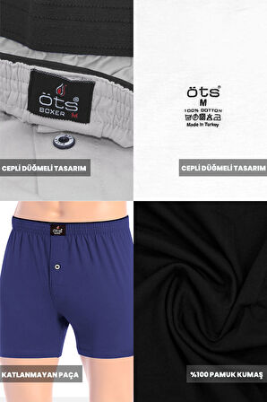 Öts Premium 5'li Erkek Boxer Düğmeli, Süprem Hediye Kutulu, %100 Pamuk, Ultra Yumuşak Kumaş, Rahat