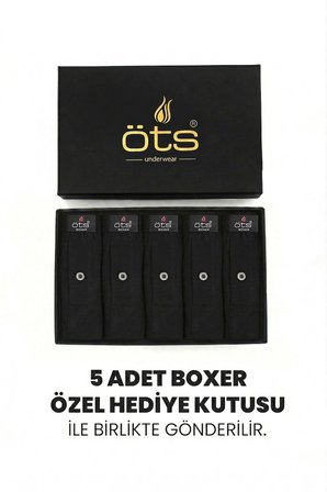 Öts Premium 5'li Erkek Boxer Düğmeli, Süprem Hediye Kutulu, %100 Pamuk, Ultra Yumuşak Kumaş, Rahat