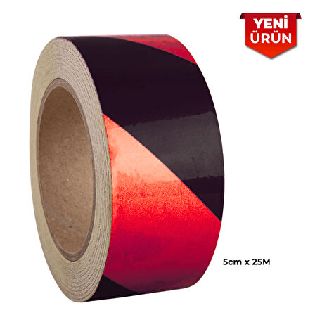Reflektif Fosforlu Çapraz Şerit Bant, Çift Renk Reflekte İkaz Bandı 5cm x 25M