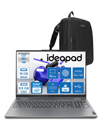 Lenovo ıdeapad 5 16IRU9 Intel® Core™ 5 120U 16GB 512GB SSD 16" Wuxga 300NITS Dokunmatik Freedos Taşınabilir Bilgisayar+Lenovo Pen 883DU0053TR02+ZETTAÇANTA