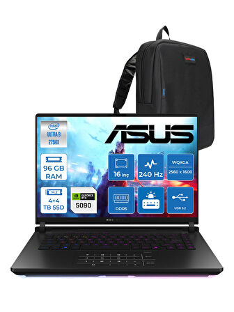 Asus Rog Strix Scar 16 G635LX-RW145 Ultra 9 275HX Aı 96GB GB 4tb SSD +4tb SSD 24GB/RTX5090 Gddr7 175W 16" Wqxga 240Hz 3ms 1200NITS Freedos Gaming Laptop WRWF14540+ZETTAÇANTA