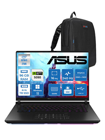 Asus Rog Strix Scar 16 G635LX-RW145 Ultra 9 275HX Aı 96GB GB 4tb SSD +4tb SSD 24GB/RTX5090 Gddr7 175W 16" Wqxga 240Hz 3ms 1200NITS WIN11PRO Gaming Laptop WRW14540+ZETTAÇANTA