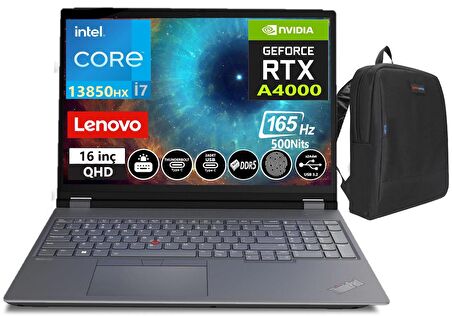 Lenovo THİNKPAD MWS P16 V2 İNTEL CORE İ7 13850HX 128GB DDR5 512GB SSD 12GB RTXA4000 165HZ QHD+ IPS 16" WİNDOWS11PRO TaşınabilirBİLGİSAYAR TP21FA000UTX10+WeblegelsinÇanta