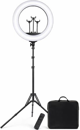 21 İnç (54 CM) Profesyonel Ring Light – 210 CM Ayarlanabilir Tripodlu, 3’lü Telefon Tutuculu, 3 Işık Modlu, Parlaklık Ayarlı, USB Güç Girişli Stüdyo &amp; Canlı Yayın Işığı