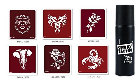 Aslan Fil Spray Tattoo Geçici Sprey Dövme Seti