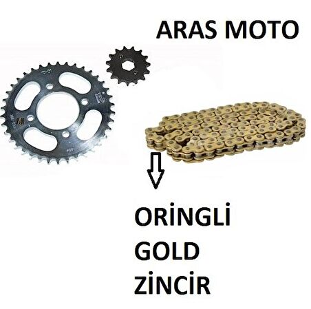 Bajaj Pulsar NS 150-NS 160-AS 150 Oringli Zincir Dişli Seti Kaliteli (GOLD SARI)- Arasmoto