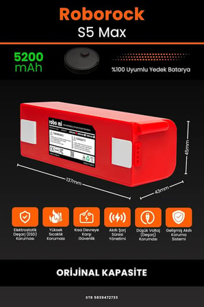 Roborock S5 Max Uyumlu 5200mAh Robot Süpürge Bataryası - Orijinal Box - Orijinal Kapasite