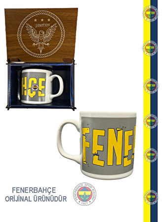 Fenerbahçe Lisanslı Kupa Sarı - Gri Mug Hediyelik Ahşap Kutulu