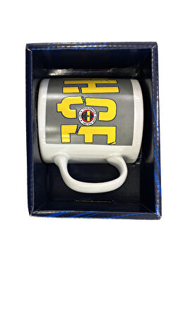 Fenerbahçe Lisanslı Kupa Sarı - Gri Mug Hediyelik Ahşap Kutulu
