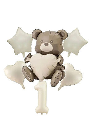 RETRO KALP YILDIZ OTURAN KALPLİ AYI FOLYO YAŞ BALON SET