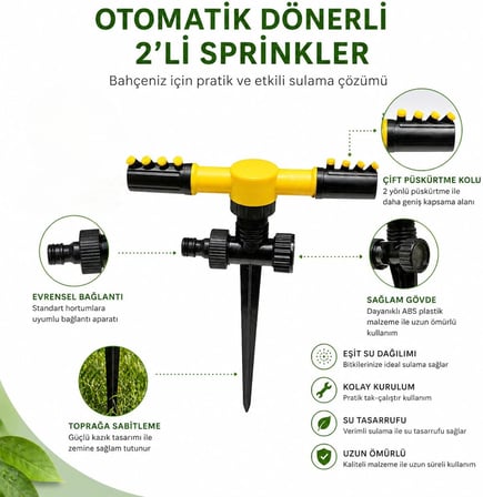 Orret Home Bahçe Fıskiyesi 1/2 Hortum Uyumlu – Toprağa Batırılabilir veya Standlı Otomatik Su Fıskiyesi, Çim Sulama,360° Döner Sprink Sulama Sistemi Ev Tipi (ASORTİ RENK) (2 Başlıklı Kazık Model)