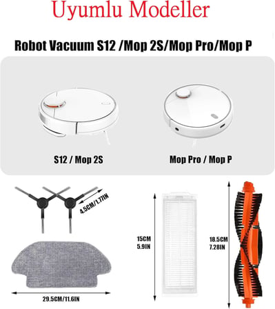 Ozemtek Beyaz Mi Robot Vacuum Mop Pro/Vacuum Mop P Model Numarası Stytj02ym Uyumlu Fırça,Filtre Yedek Parça Aksesuar Seti-5 Parça
