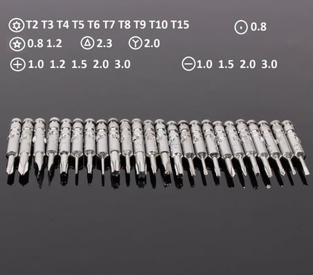 25 Parça Hassas Tornavida Seti, Deri Çantalı, Krom-Vanadyum Çelik, PC/Laptop/Telefon/Gözlük Tamir Seti, Torx/Düz/Yıldız Uçlu