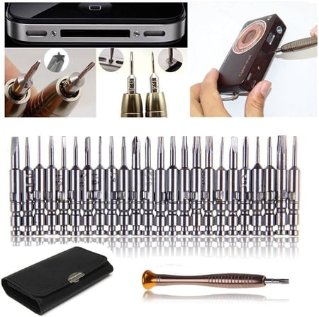 25 Parça Hassas Tornavida Seti, Deri Çantalı, Krom-Vanadyum Çelik, PC/Laptop/Telefon/Gözlük Tamir Seti, Torx/Düz/Yıldız Uçlu